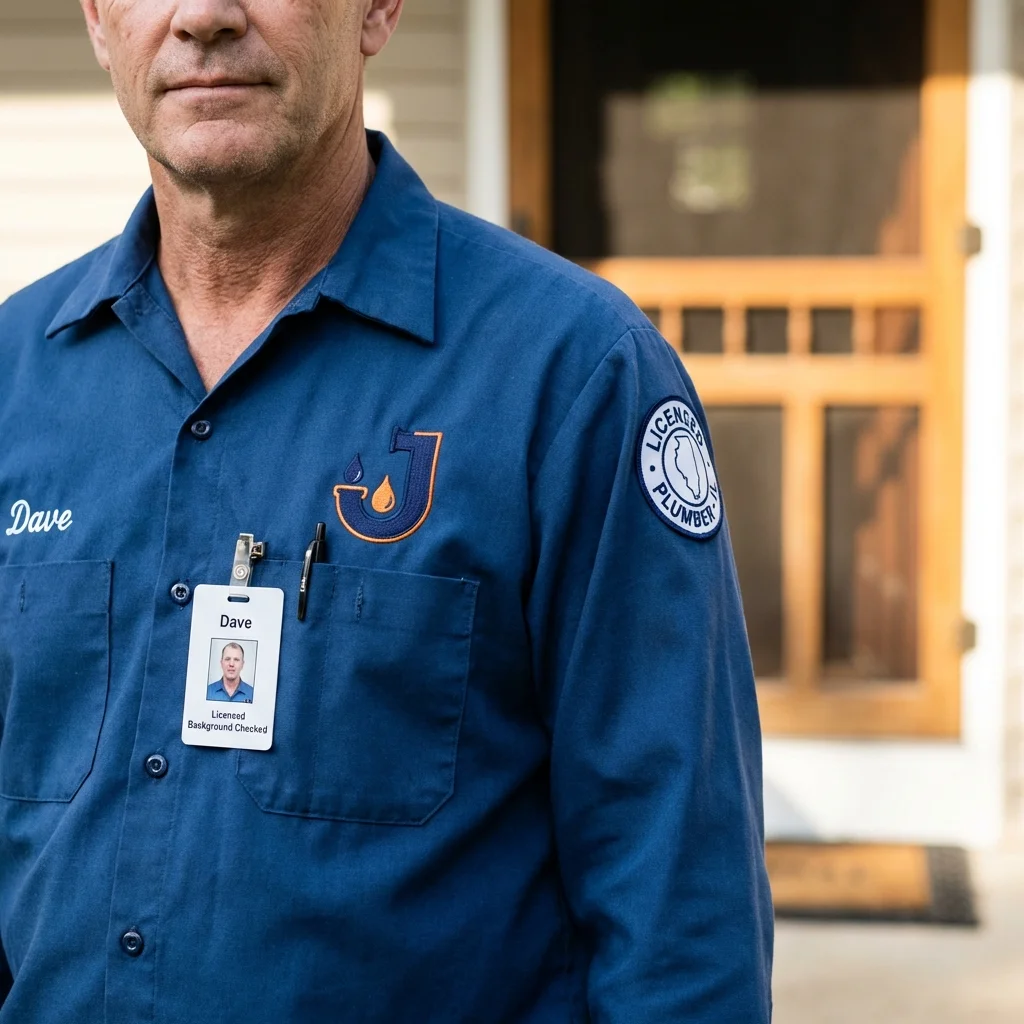 Licensed plumber showing ID badge in Los Molinos, CA