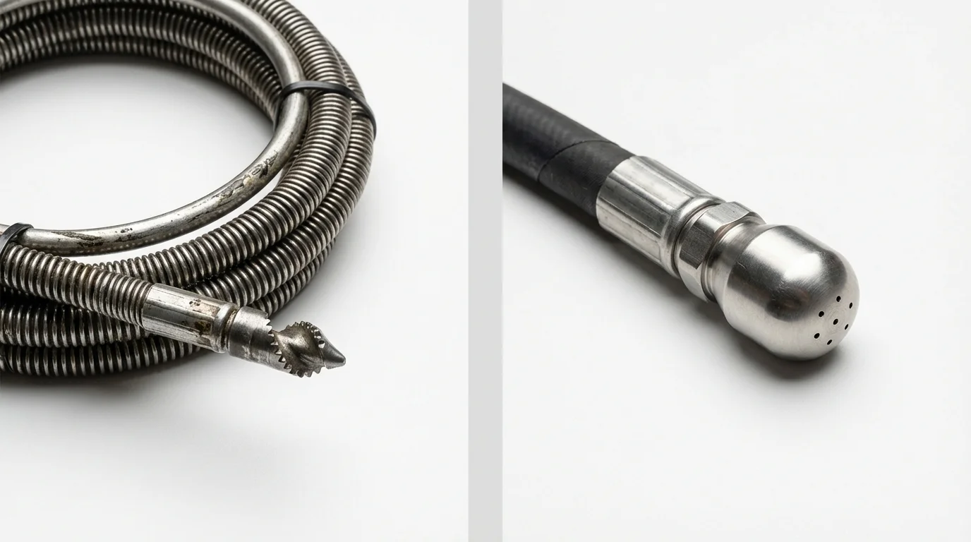 Drain snake cable and hydro jetting nozzle used for drain cleaning in Los Molinos, CA