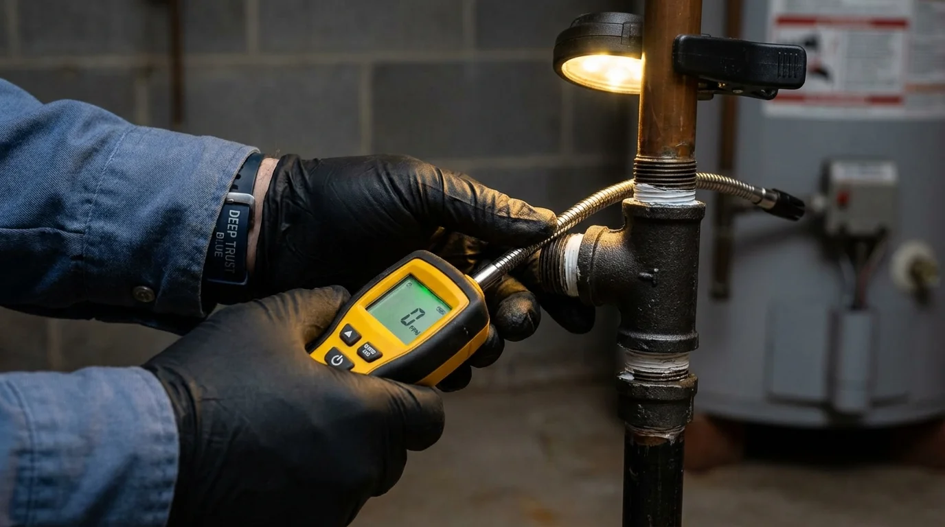 Gas leak detection with electronic sniffer by Johns Plumbing LLC in Los Molinos