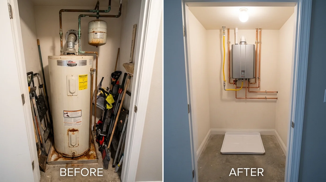 Tank water heater versus wall-mounted tankless unit comparison for Los Molinos, CA homeowners