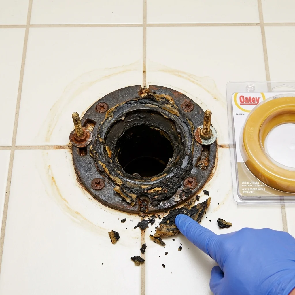 Failed wax ring showing water seepage at the base of a toilet in a Los Molinos, CA home
