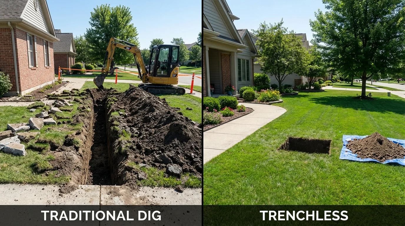 Trenchless sewer repair with minimal yard damage versus traditional excavation in Los Molinos, CA